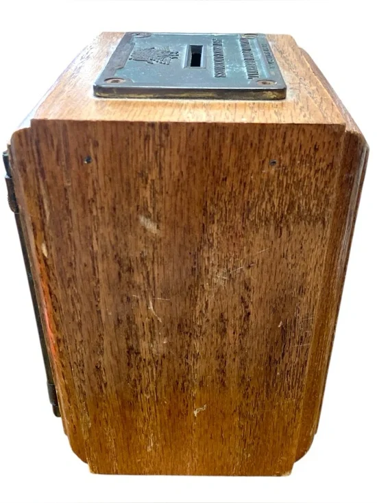 Vintage Post Office Lockbox Coin Bank Wood & Brass Keyless Lock Continental Gum - Picture 7 of 8